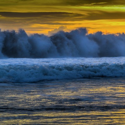 Running from giant wave.