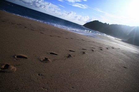 jejak kaki di atas pantai