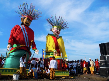 Ondel-ondel and tanjidor musician