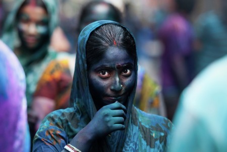 Shy Woman in Holi Festival