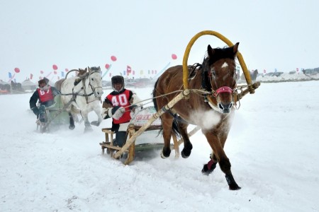 Racing in the snow.