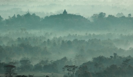 Borobudur on a foggy morning