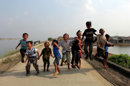 Cheerfulness Children Fishing Village