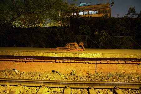 Sleeping on the railway platform
