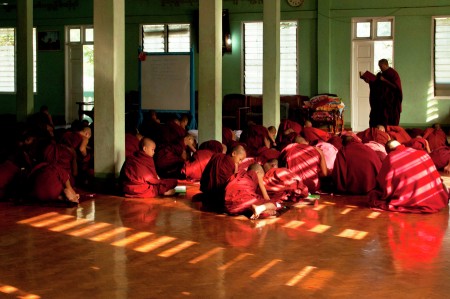 Novice monks in religious class