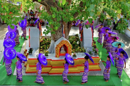 Pouring water on the sacred bayan tree
