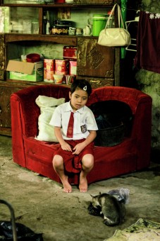 Little girl in school dress