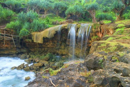 Waterfall Bordered By The Sea