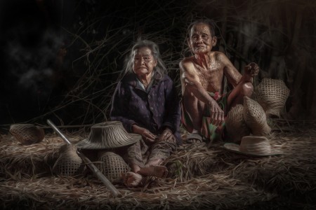 Two grandchildren, grandparents waiting.