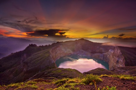Ray of light above Kelimutu Lake