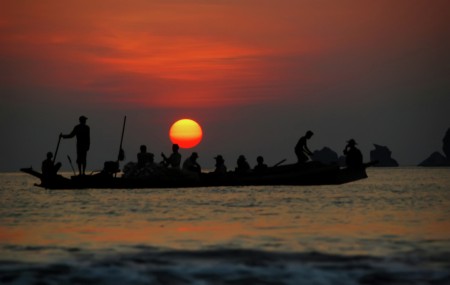 Workers on the sea