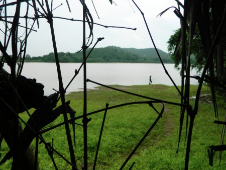 Roaming person in rainy atmosphere