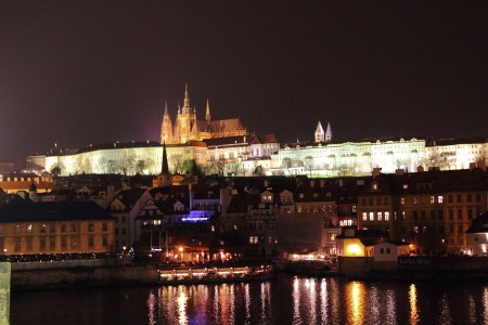 Prague Castle glows at night time