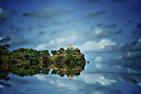 hut reflection in the hill of gunung Kidul Beach