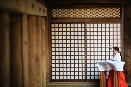 Priestess at Shinto Temple