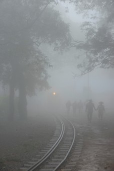Walking through mist.