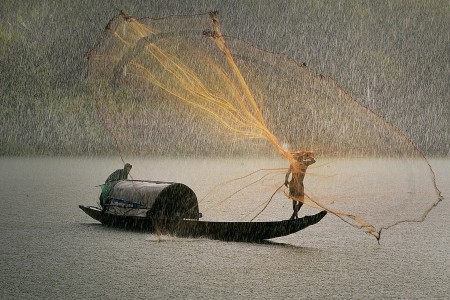 Fishing in the rain