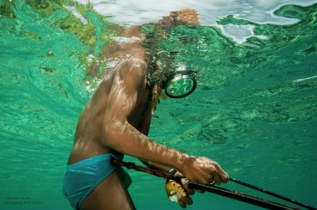 Young Gabriel spearfishing Kaviend PNG