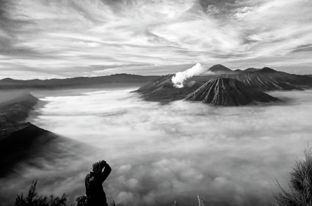 The view of Mount Bromo in the morning ...