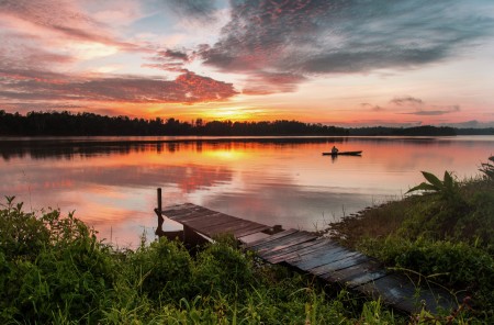sunrise and fisherman