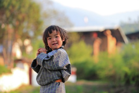 A Bhutanese girl in "Gho" that is supposedly the costume for mal
