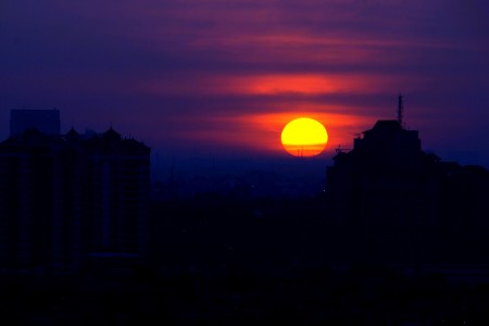 Sunset at the town