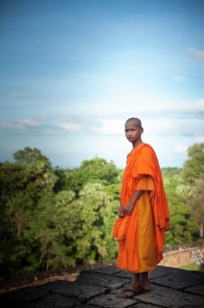 Angkor Wat temple with monk
